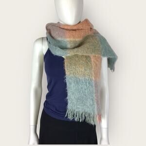 Andrew Stewart Mohair Scarf Scotland Fuzzy Teal Blue Pink & Orange